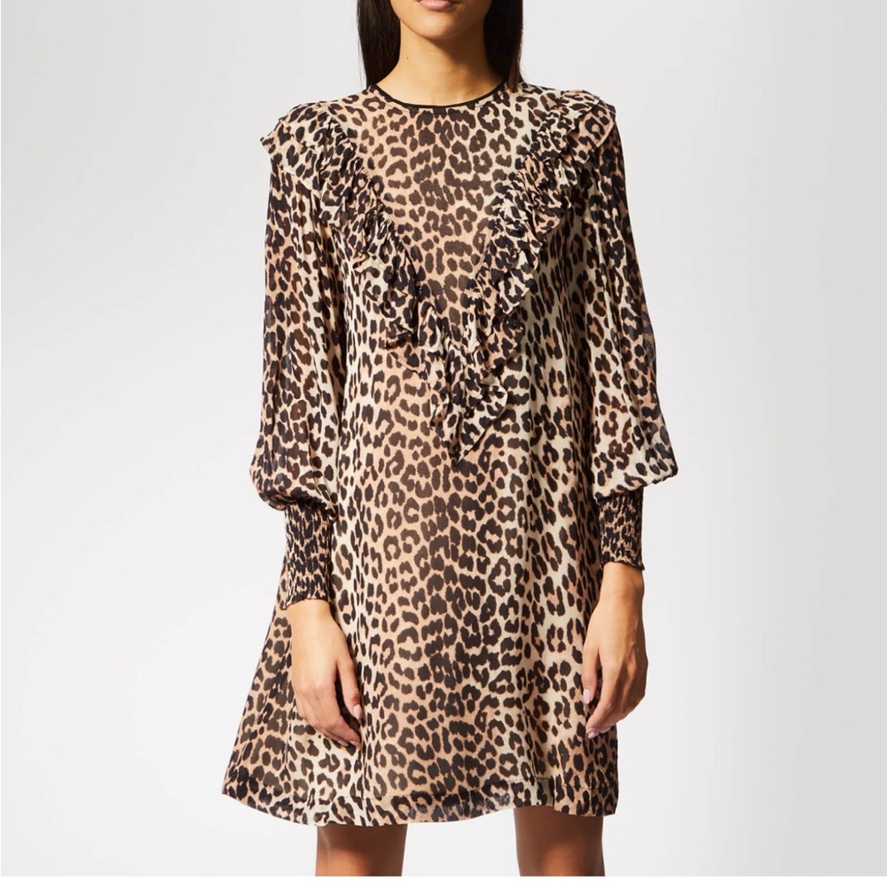 Gianni - Mullin Georgette Ruffle Mini Dress - Leopard - size 8 - EXCELLENT Cond